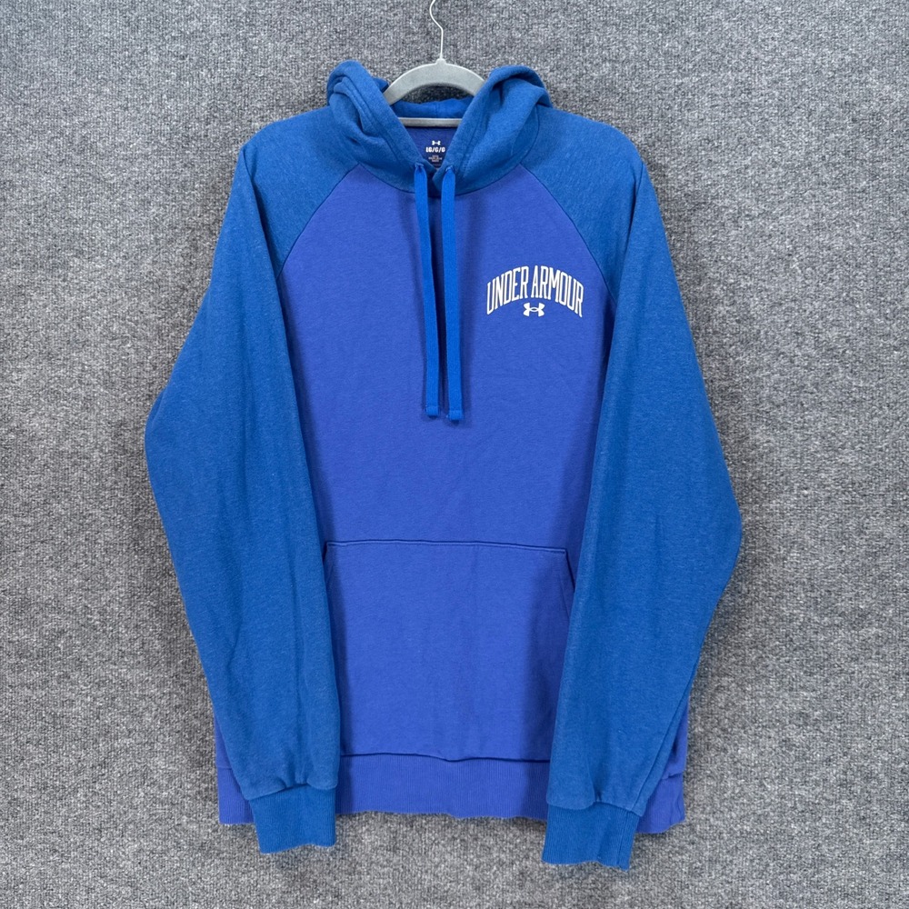Under Armour Hoodie Mens Large Blue Raglan Fleece Pullover Sweatshirt Casual
